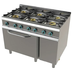 Cocina a gas con horno GN2/1 de 6 fuegos 2x8+4