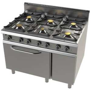 Cocina a gas con horno GN2/1 de 6 fuegos 2x8