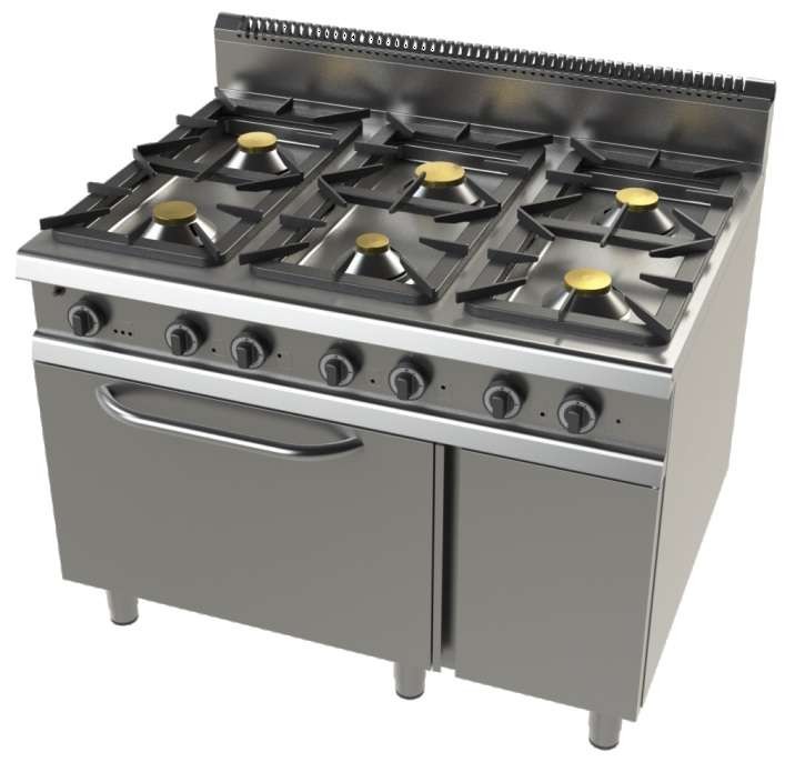 Cocina a gas con horno GN2/1 de 6 fuegos 2x8