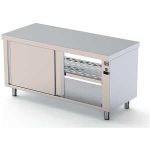 Mesa Caliente Acero Inoxidable Central Fondo 600 Con Puerta Corredera a 1 Cara 1200x600x850h mm HFTC160120SD
