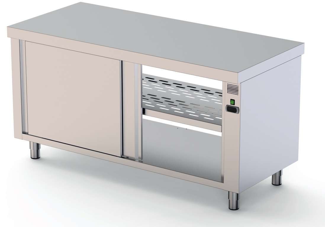 Mesa Caliente Acero Inoxidable Central Fondo 600 Con Puerta Corredera a 1 Cara 1500x600x850h mm HFTC160150SD