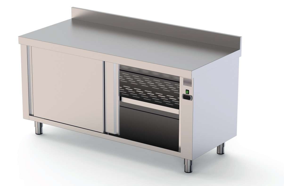 Mesa Caliente Acero Inoxidable Mural Fondo 700 Con Puerta Corredera A 1 Cara 1600x700x850h mm HFTW170160SD