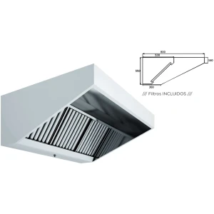 Campana Mural Snack Techo Bajo Elevado Fondo 800 SIN TURBINA de 1500x800x550h mm AVEIRO A15080CMB