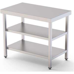 Mesa de Trabajo Acero inoxidable Central Con 2 Estante 1500x500x850h mm WTC150150S2