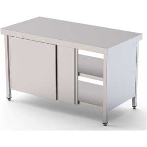 Mesa de Trabajo Acero inoxidable Central Con Puerta Corredera en Ambas Caras 1800x600x850h mm WTC160180PT