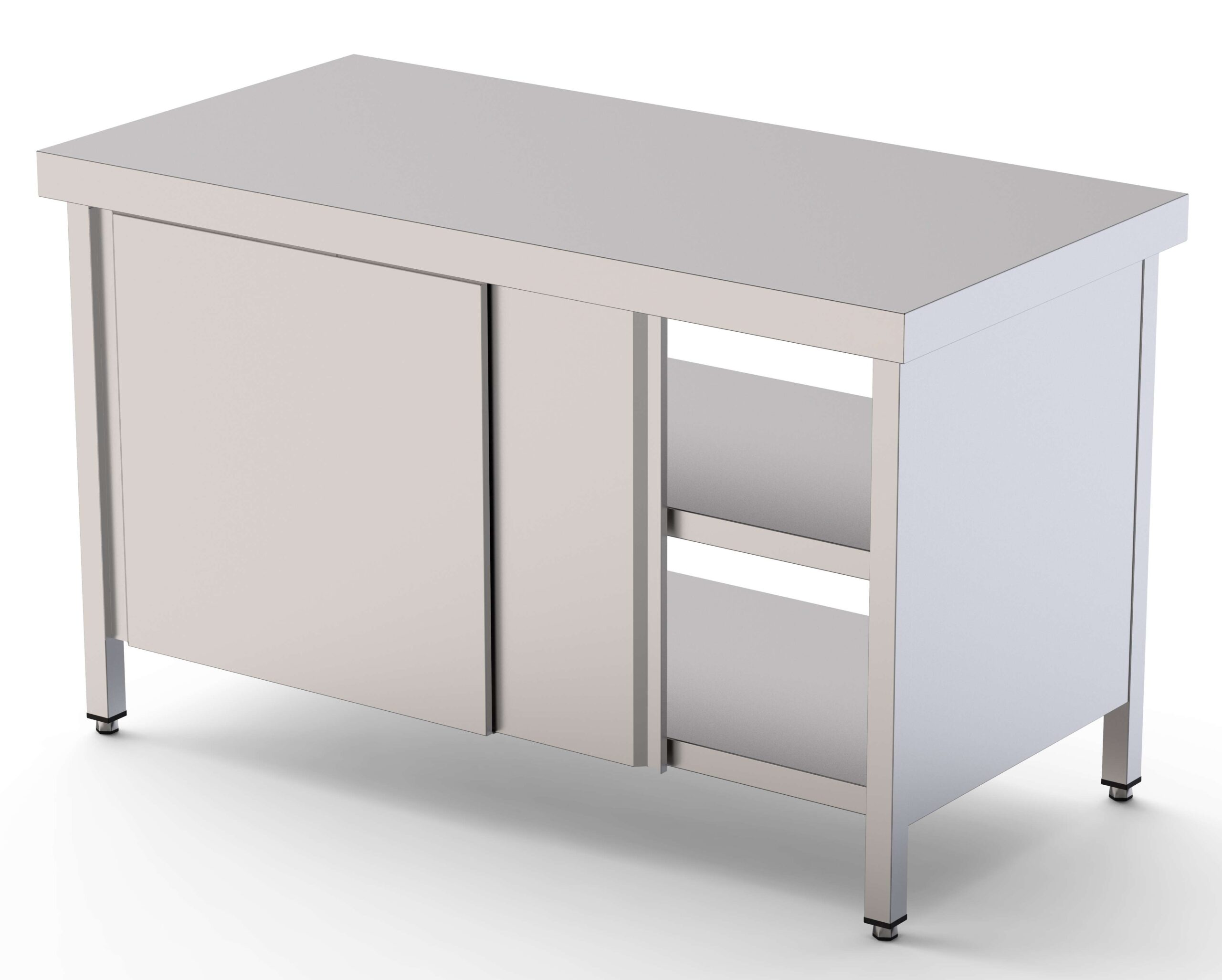 Mesa de Trabajo Acero inoxidable Central Con Puerta Corredera en Ambas Caras 2400x700x850h mm WTC170240PT