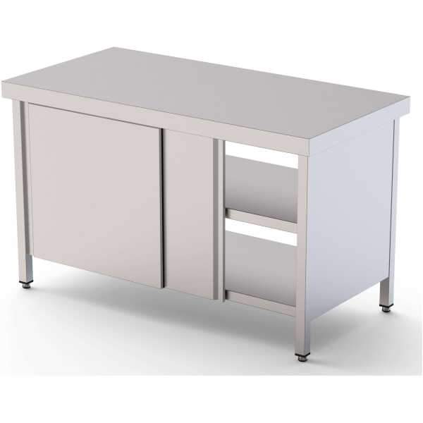 Mesa de Trabajo Acero inoxidable Central Con Puerta Corredera en Ambas Caras 1000x800x850h mm WTC180100PT