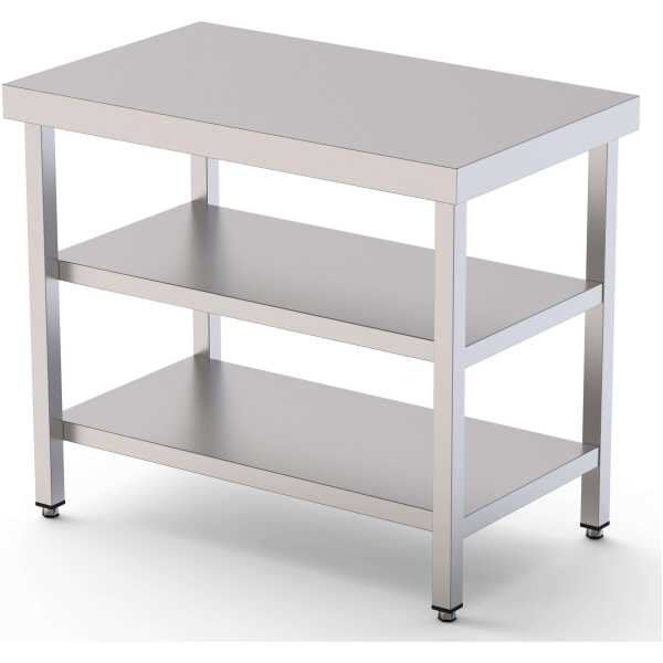 Mesa de Trabajo Acero inoxidable Central Con 2 Estante 2400x900x850h mm WTC190240S2