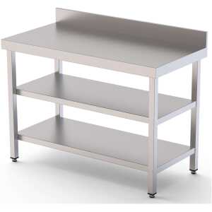 Mesa de Trabajo Acero inoxidable Mural Con 2 Estante 2000x800x850h mm WTW180200S2