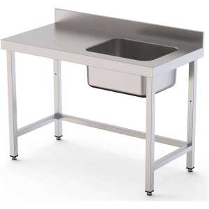 Mesa de Trabajo Acero Inoxidable Mural Sin Estante y Con Cubeta a la Derecha 1800x600x850h mm  WTW16018RB0