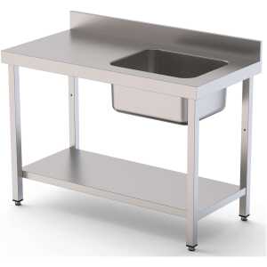 Mesa de Trabajo Acero Inoxidable Mural Con Estante y Con Cubeta a la Derecha 2200x600x850h mm  WTW16022RB1