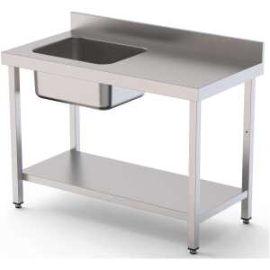 Mesa de Trabajo Acero Inoxidable Mural Con Estante y Con Cubeta a la izquierda 1200x600x850h mm  WTW16012LB1