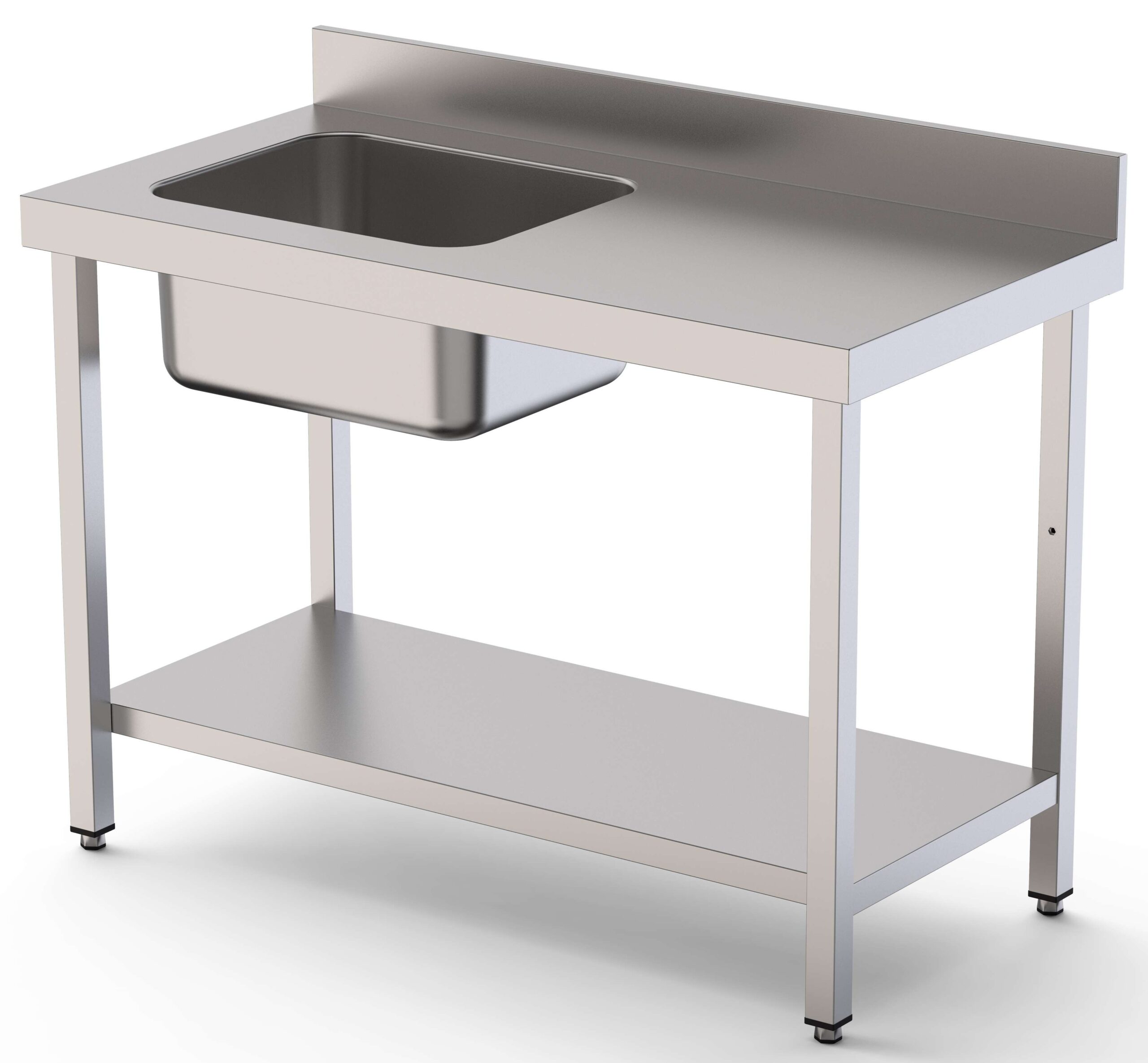 Mesa de Trabajo Acero Inoxidable Mural Con Estante y Con Cubeta a la izquierda 2600x600x850h mm WTW16026LB1