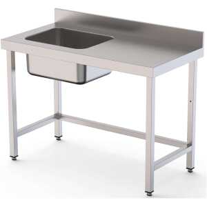 Mesa de Trabajo Acero Inoxidable Mural Sin Estante y Con Cubeta a la izquierda 2400x700x850h mm  WTW17024LB0