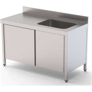 Mesa de Trabajo Acero Inoxidable Mural Con Puertas y Con Cubeta a la Derecha 2600x700x850h mm WTW17026RBSD