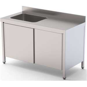 Mesa de Trabajo Acero Inoxidable Mural Con Puertas y Con Cubeta a la Izquierda 1000x700x850h mm WTW17010LBSD