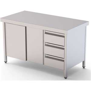 Mesa de Trabajo Acero Inoxidable Central Con Cajones a la Derecha 2400x600x850h mm WTC16024DDR