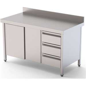 Mesa de Trabajo Acero Inoxidable Mural Con Cajones a la Derecha 2000x600x850h mm WTW16020DDR