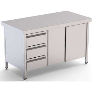 Mesa de Trabajo Acero Inoxidable Central Con Cajones a la Izquierda 2400x700x850h mm WTC17024DDL