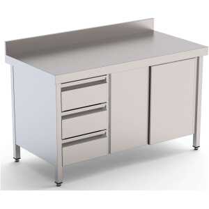 Mesa de Trabajo Acero Inoxidable Mural Con Cajones a la Izquierda 2400x700x850h mm WTW17024DDL