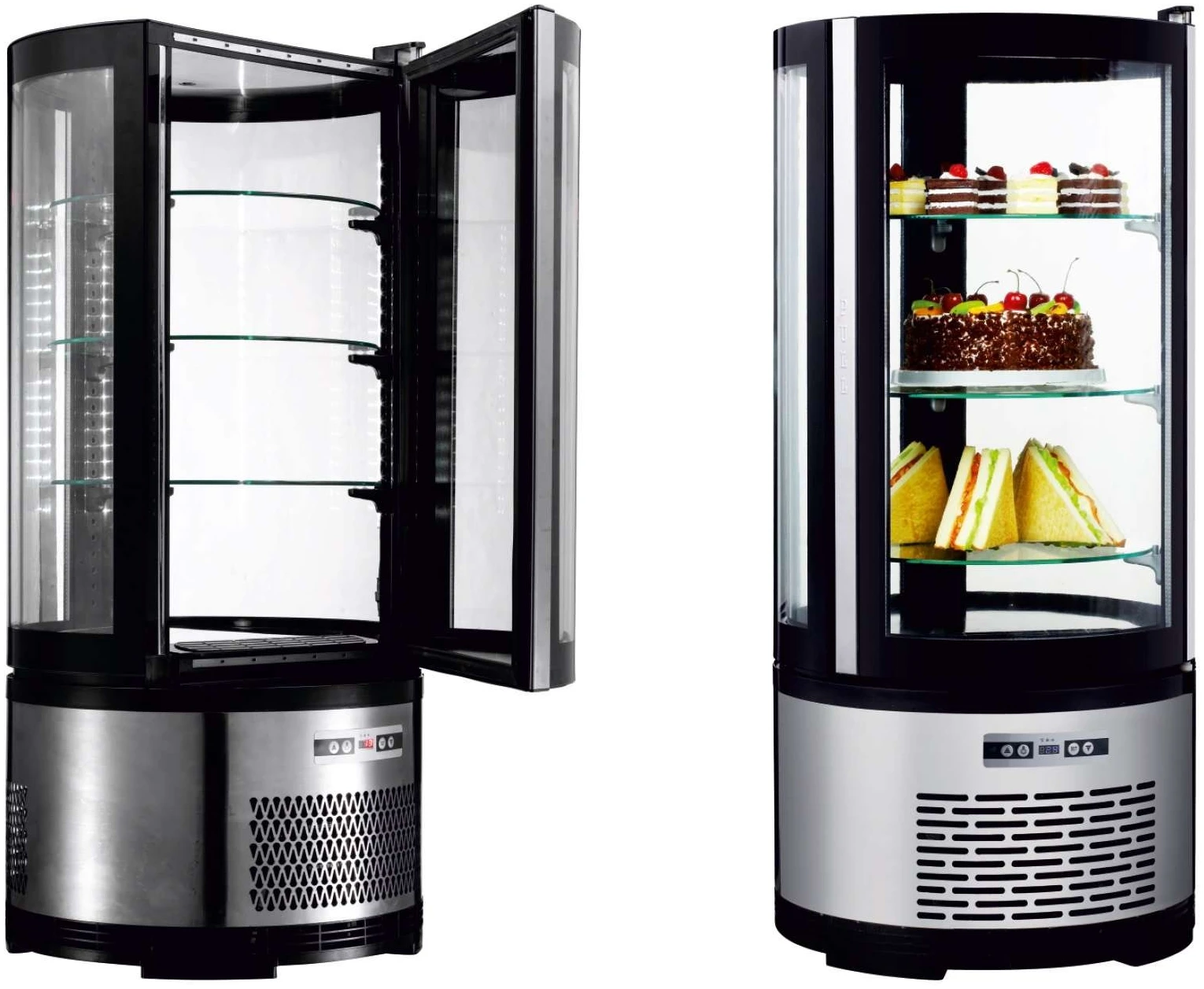 Vitrina refrigerada Redonda 105 Litros con 3 estantes de vidrio 480X480X1030h mm Línea Pekín XC105R