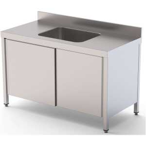 Mesa de Trabajo Acero Inoxidable Mural Con Puertas y Con Cubeta Central 1800x700x850h mm WTW17018CBSD