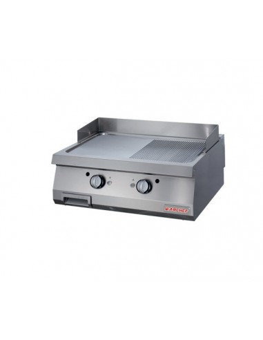 PLANCHA GAS CROMO 80X70 MITAD LISA MITAD RANURADA MARCHEF