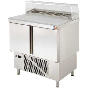 Mesa Refrigerada Compacta  Preparación Encimera Granito y Expositor ingredientes GN1/6  910x700x895h mm Línea CORDOBA MRPGC-100E
