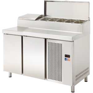 Mesa Refrigerada GN1/1  2 Puertas Preparación Encimera Inoxidable y Vitrina ingredientes GN1/3 1350x708x850h mm Línea CORDOBA MRP-135E