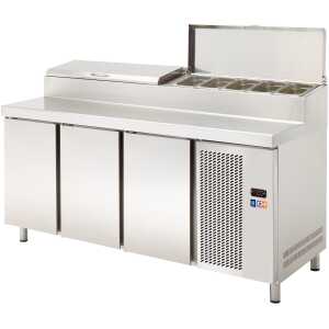 Mesa Refrigerada GN1/1  3 Puertas Preparación Encimera Inoxidable y Vitrina ingredientes GN1/3 1800x708x850h mm Línea CORDOBA MRP-180E