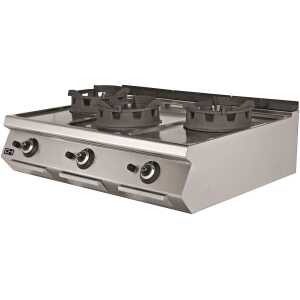 Cocina Wok a Gas Sobremesa 3 fuegos 3 x 18 kW 1200x730x300h mm EMPPLS7WK030 Línea 700 Estambul